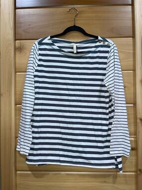 Matilda Jane White & Gray Striped Boatneck Long Sleeve Top with Shoulder Buttons